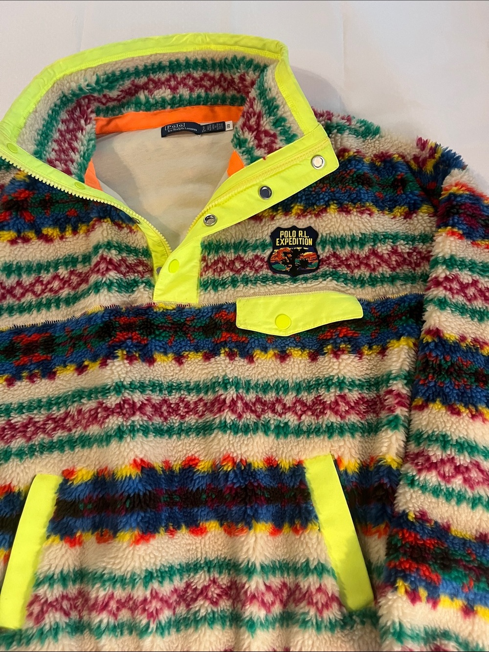 Polo by Ralph Lauren Neon-Trim Striped Multi-Color Unisex SP Fleece Pullover
